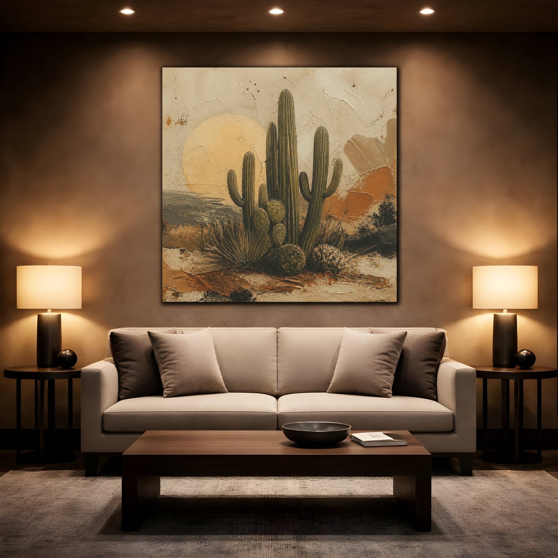 Mockup 2. Boho Desert Cactus Cluster shown as canvas print