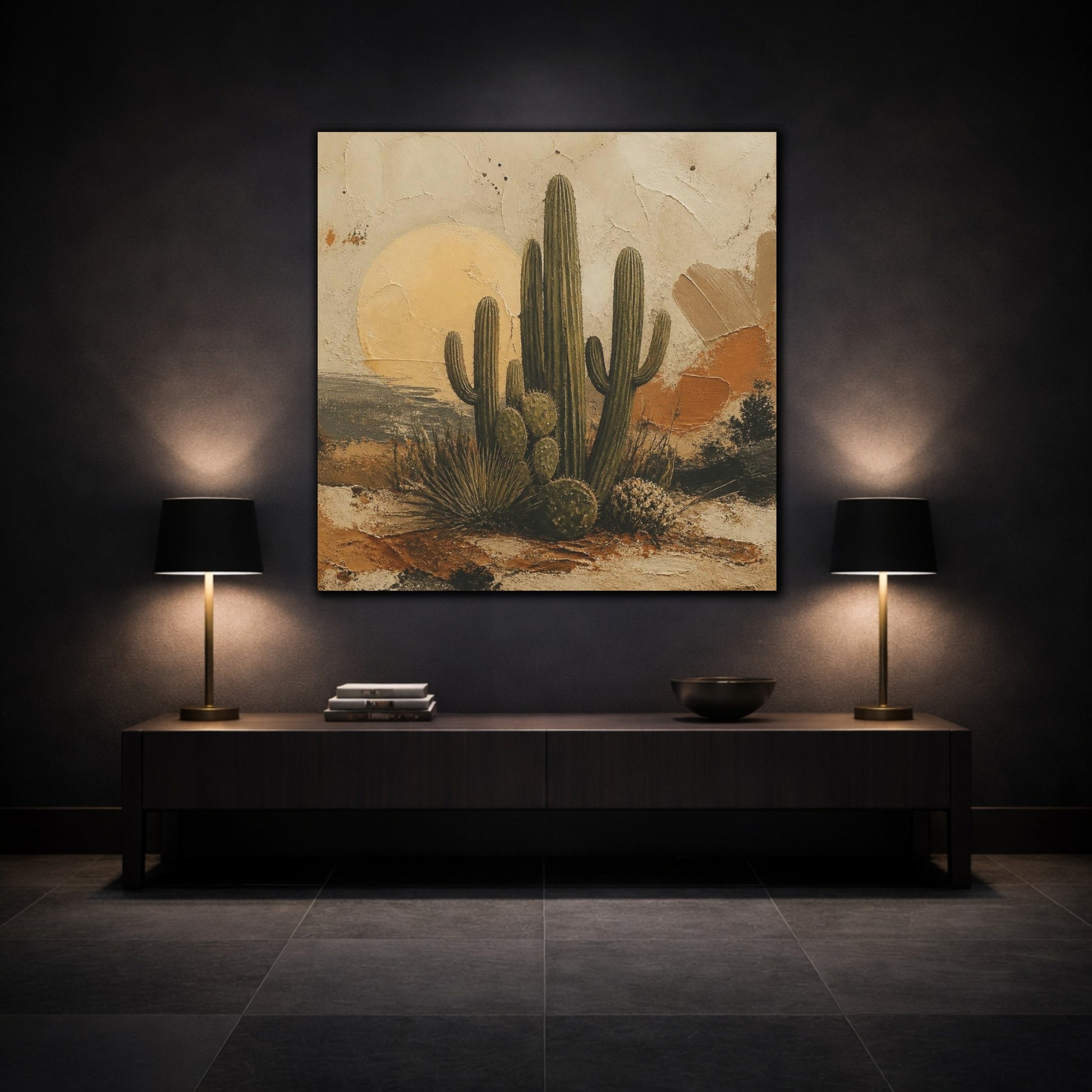 Mockup 3. Boho Desert Cactus Cluster shown as canvas print
