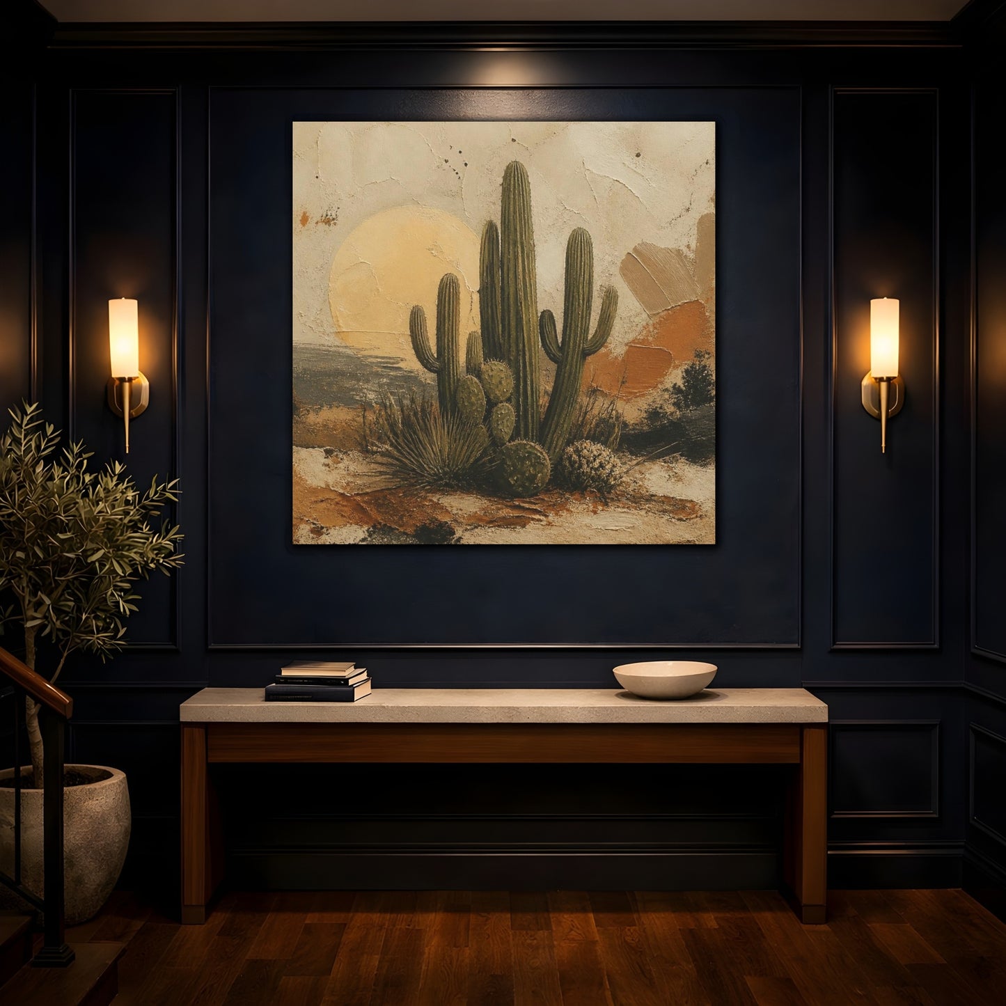 Mockup 4. Boho Desert Cactus Cluster shown as canvas print