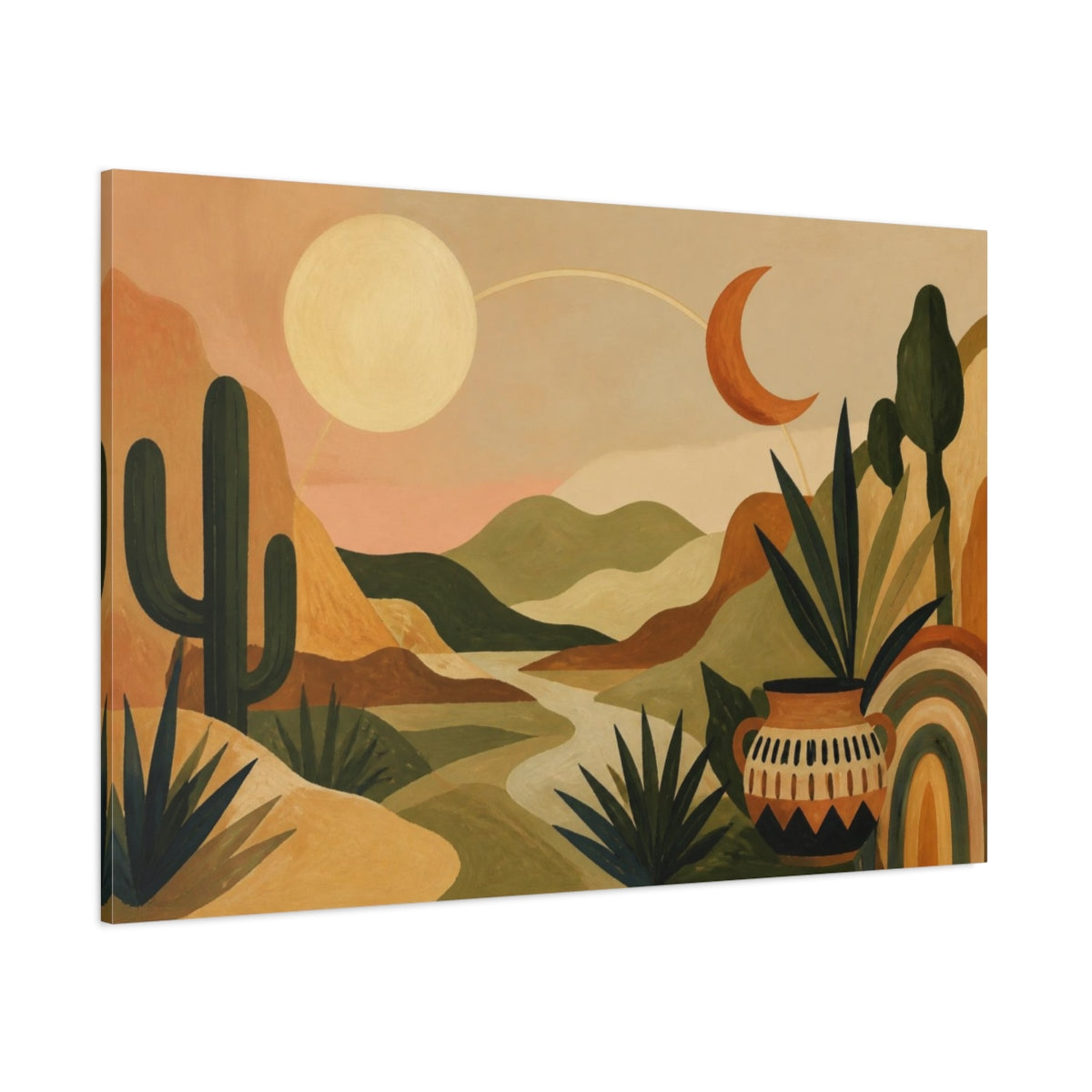 Side Mockup 1. Boho Desert Moon Landscape shown as canvas print