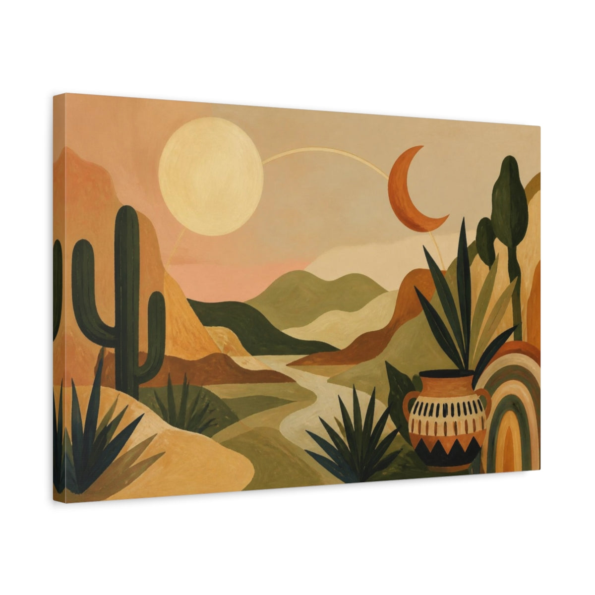 Side Mockup 3. Boho Desert Moon Landscape shown as canvas print