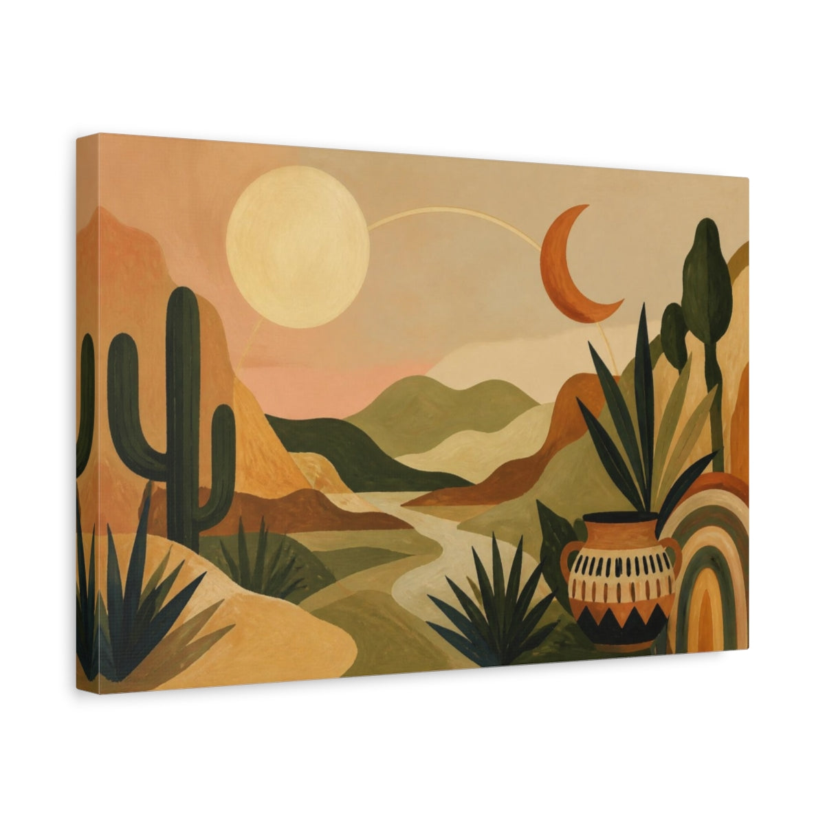 Side Mockup 4. Boho Desert Moon Landscape shown as canvas print