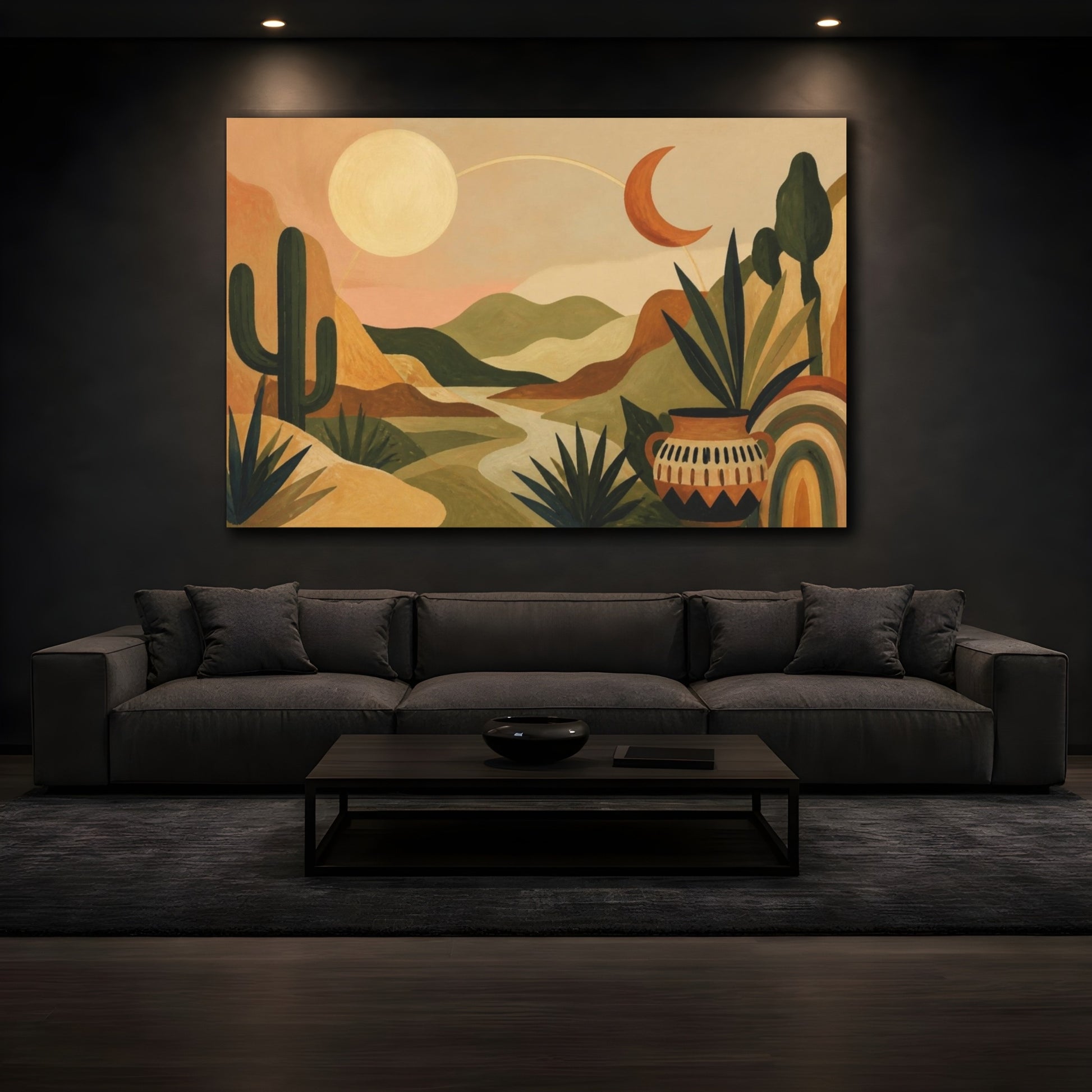 Mockup 3. Boho Desert Moon Landscape shown as canvas print