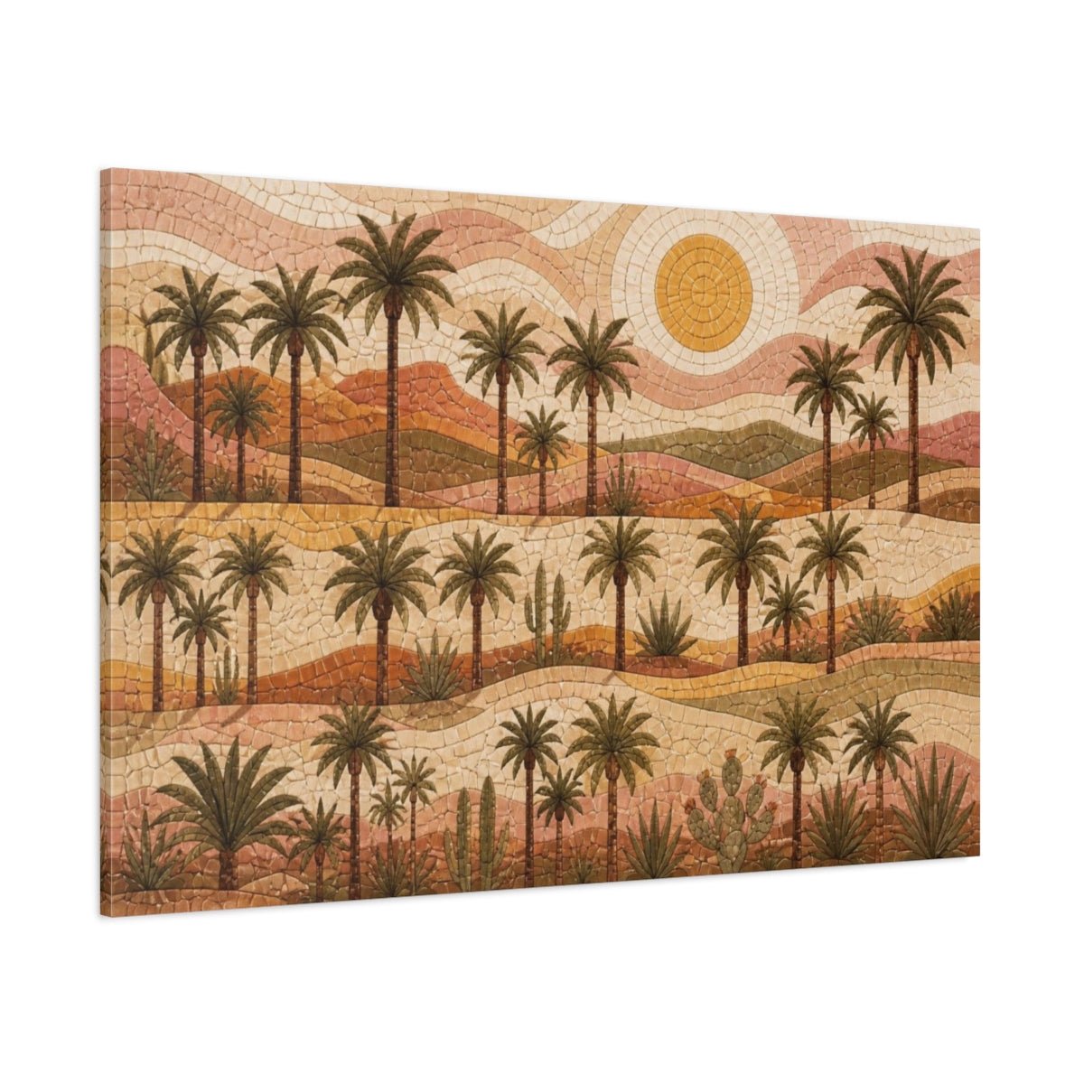 Boho Desert Palm Mosaic Canvas Print Wall Art – Living Room Decor, Above Fireplace - YesArtYes