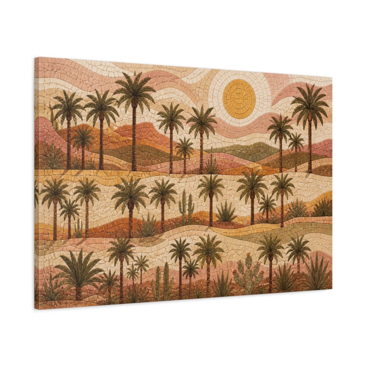 Boho Desert Palm Mosaic Canvas Print Wall Art – Living Room Decor, Above Fireplace - YesArtYes