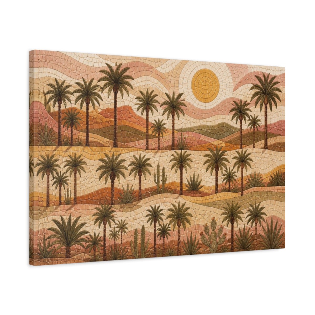 Boho Desert Palm Mosaic Canvas Print Wall Art – Living Room Decor, Above Fireplace - YesArtYes
