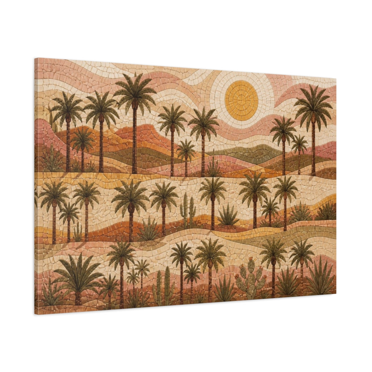 Side Mockup 1. Boho Desert Palm Mosaic shown as canvas print