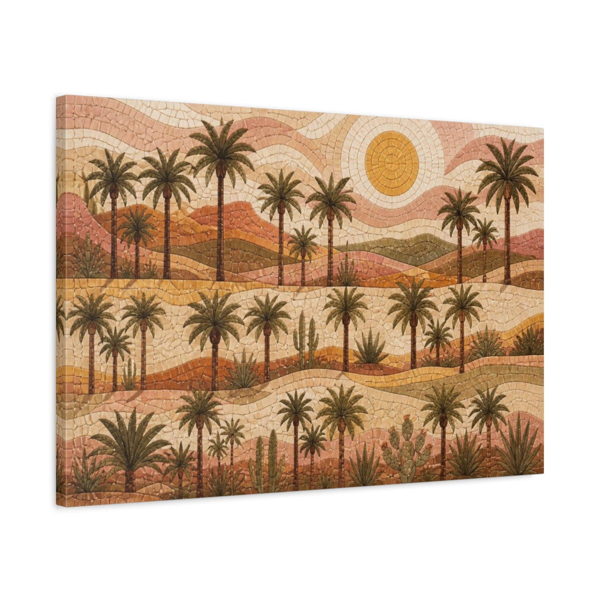 Side Mockup 2. Boho Desert Palm Mosaic shown as canvas print