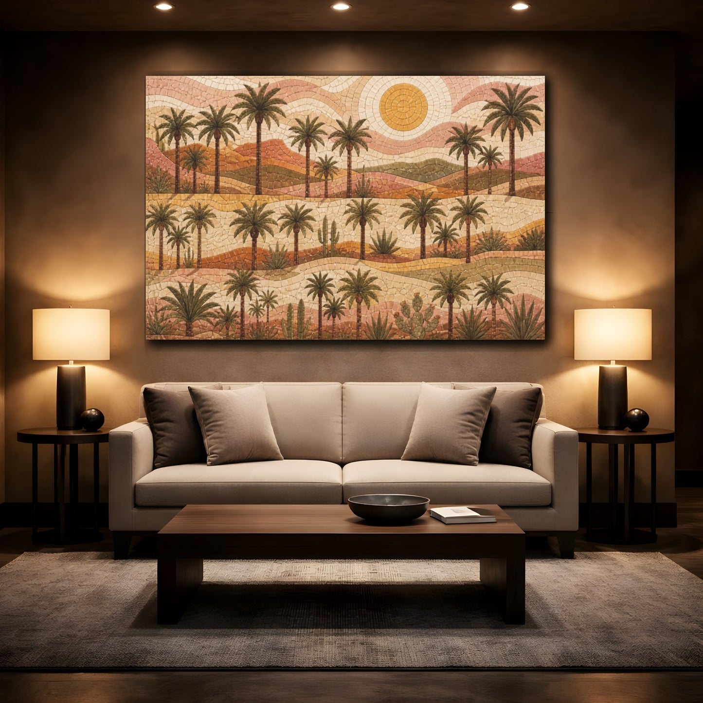Mockup 2. Boho Desert Palm Mosaic shown as canvas print