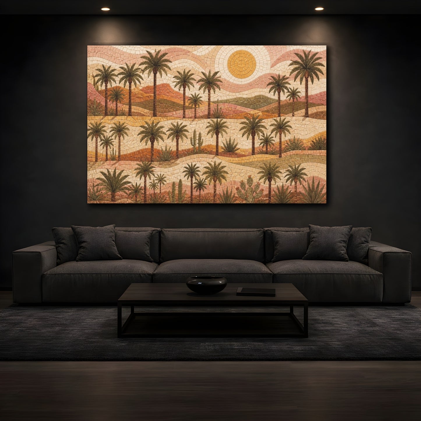 Mockup 3. Boho Desert Palm Mosaic shown as canvas print