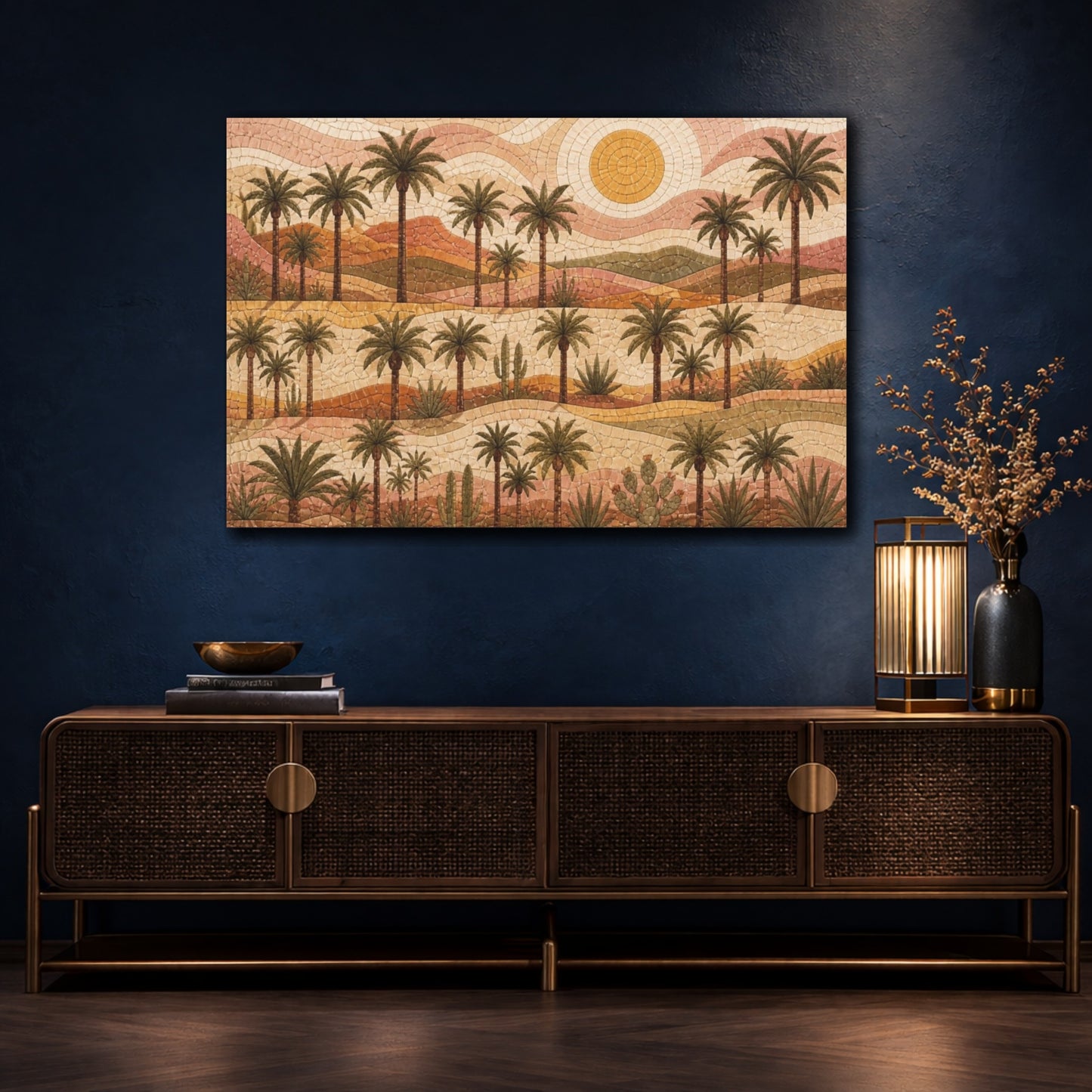 Mockup 4. Boho Desert Palm Mosaic shown as canvas print