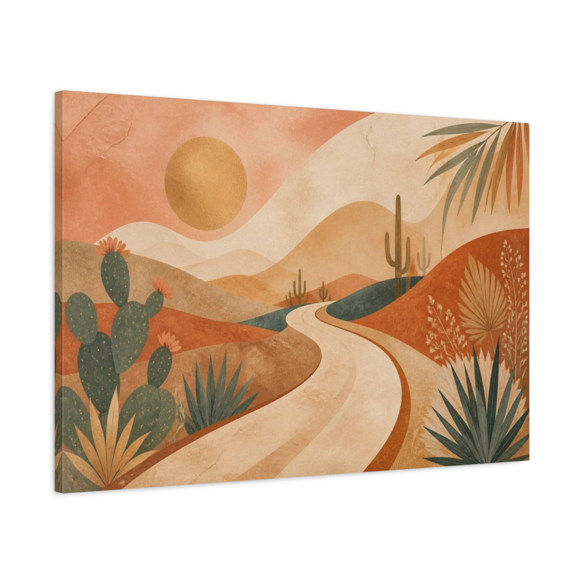 Main Mockup. Boho Desert Road Sunset shown as canvas print