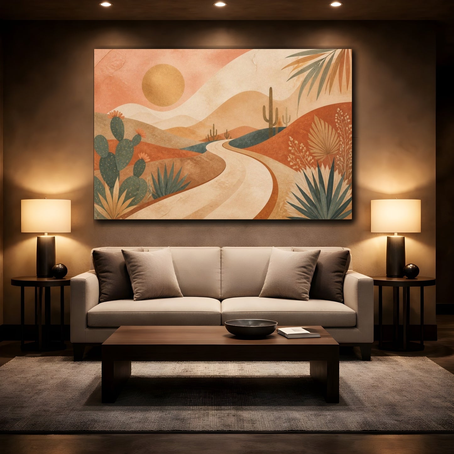 Mockup 2. Boho Desert Road Sunset shown as canvas print