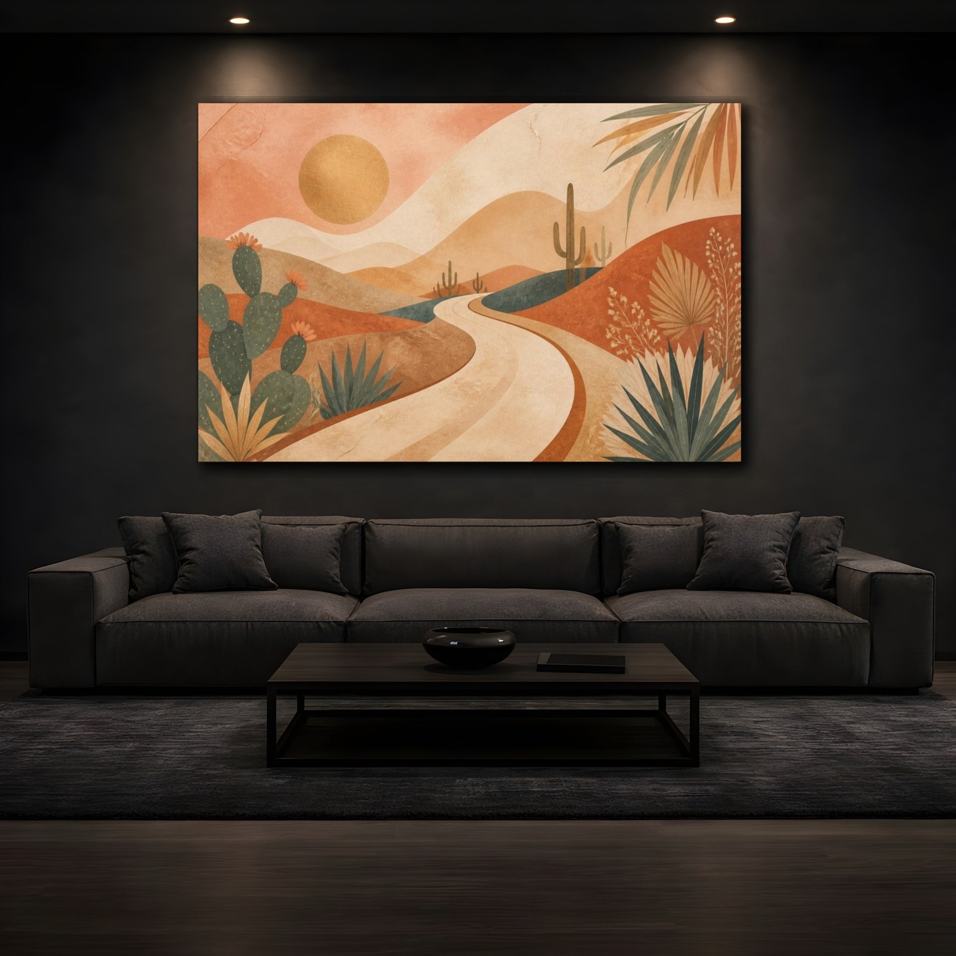 Mockup 3. Boho Desert Road Sunset shown as canvas print