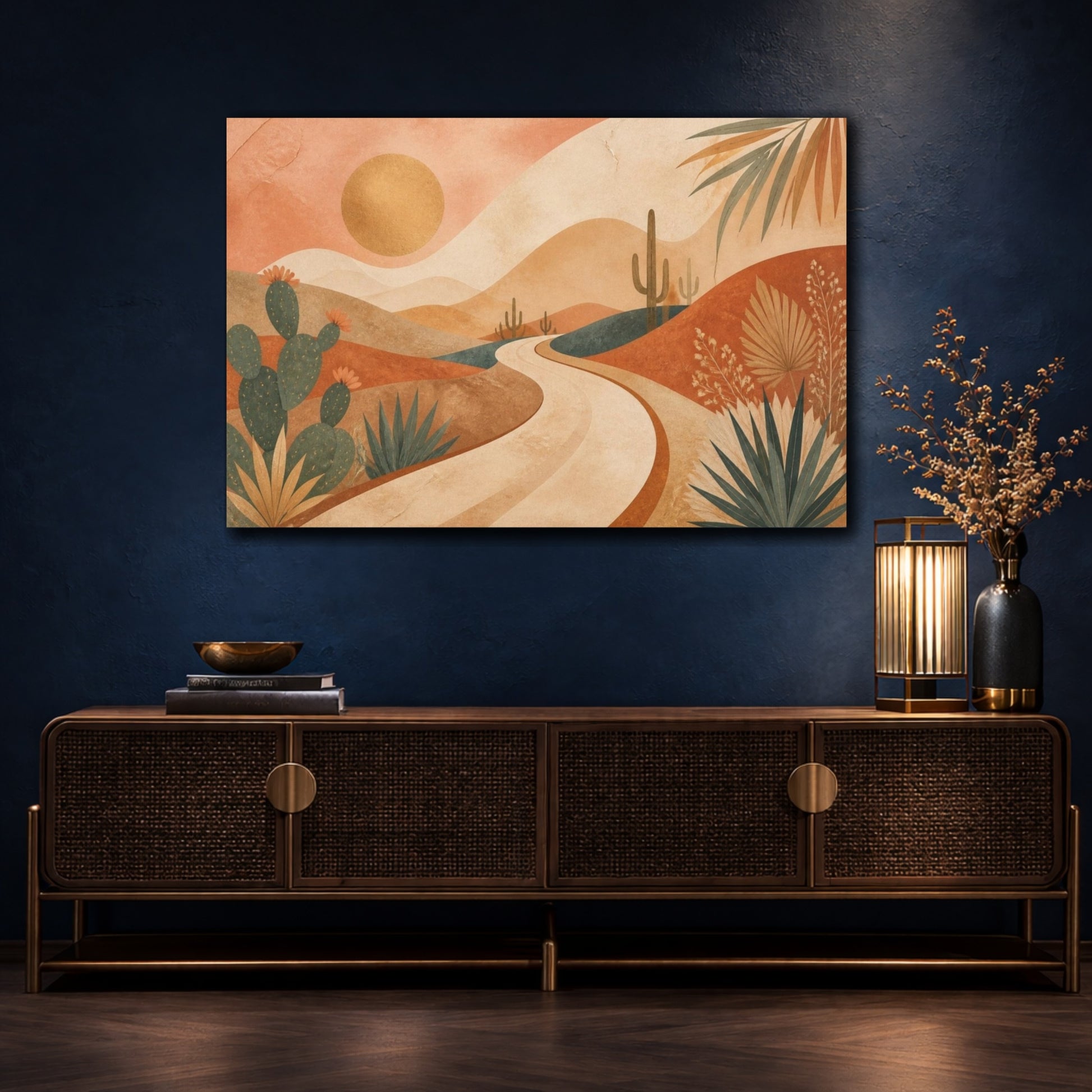 Mockup 4. Boho Desert Road Sunset shown as canvas print