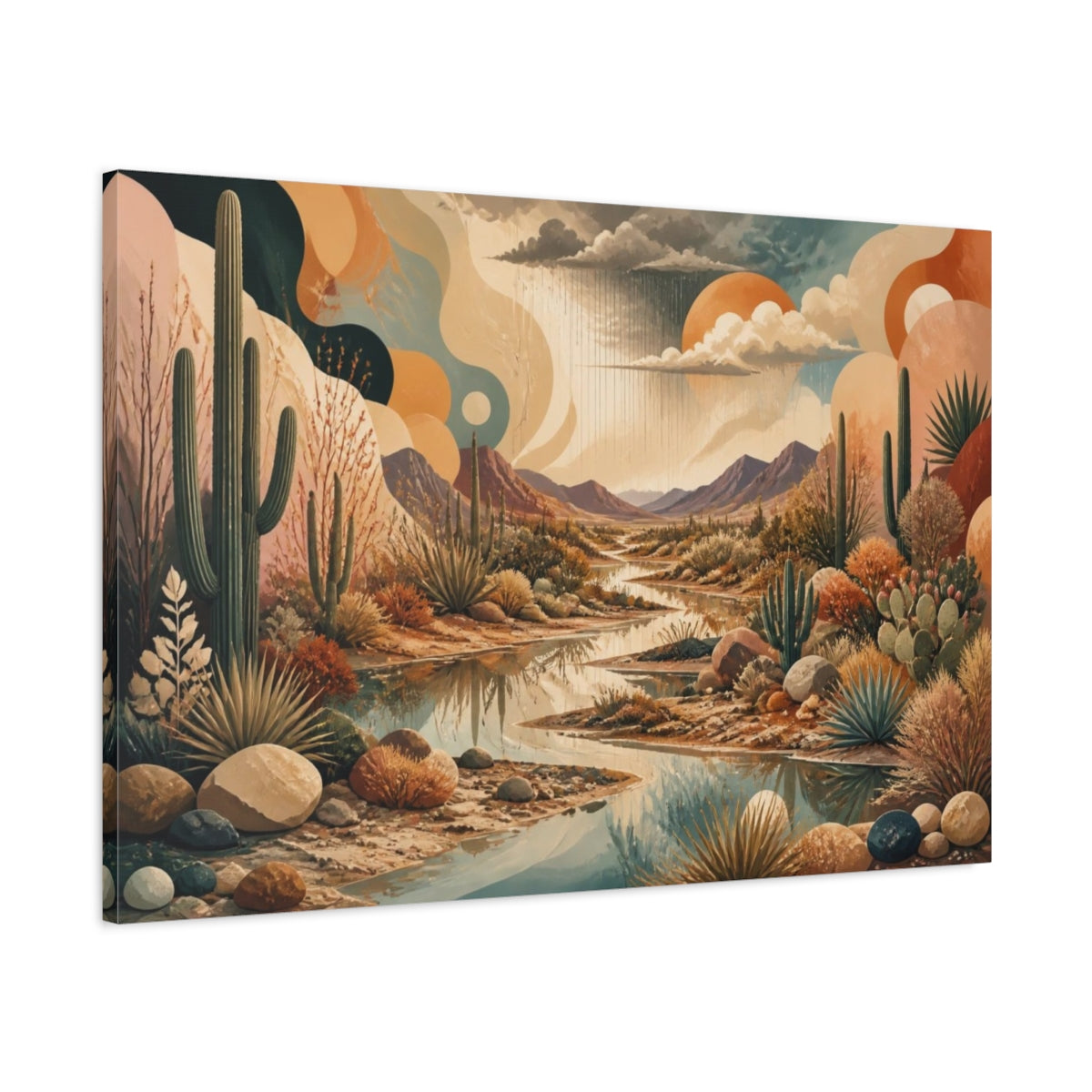 Main Mockup. Boho Desert Stream shown as canvas print
