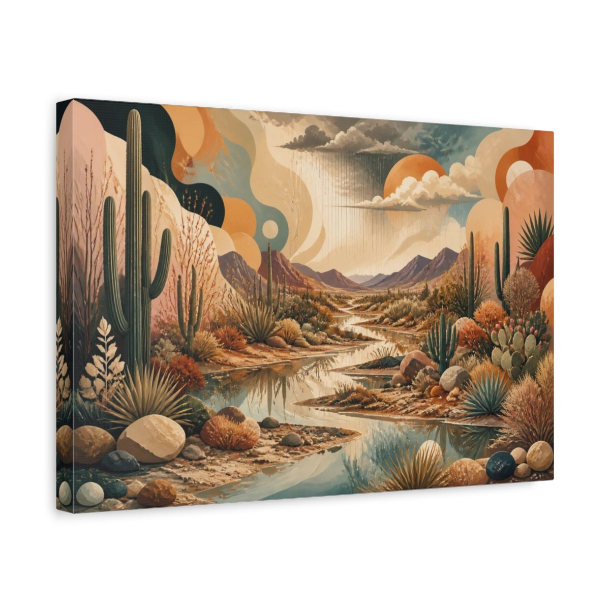 Side Mockup 4. Boho Desert Stream shown as canvas print