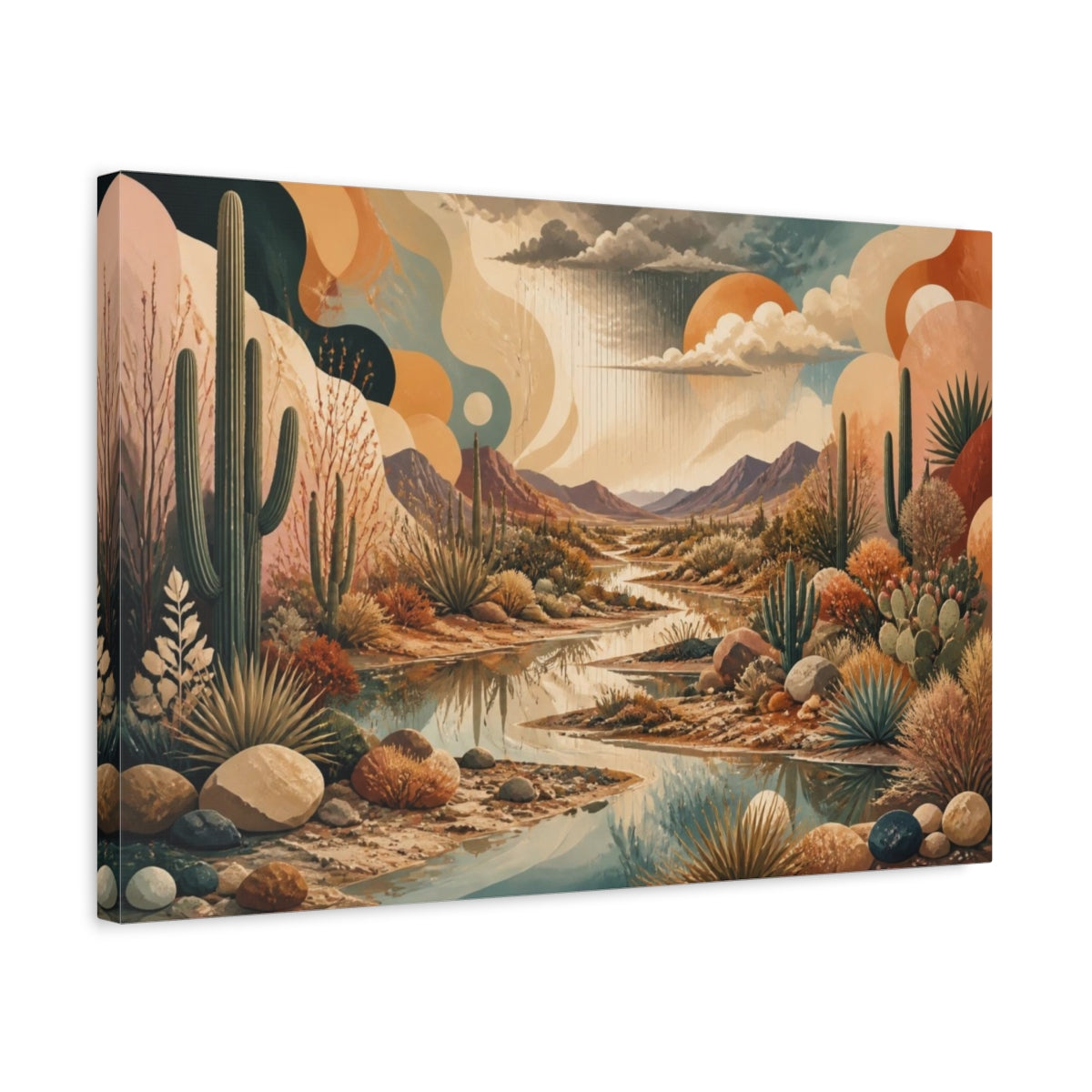 Side Mockup 3. Boho Desert Stream shown as canvas print