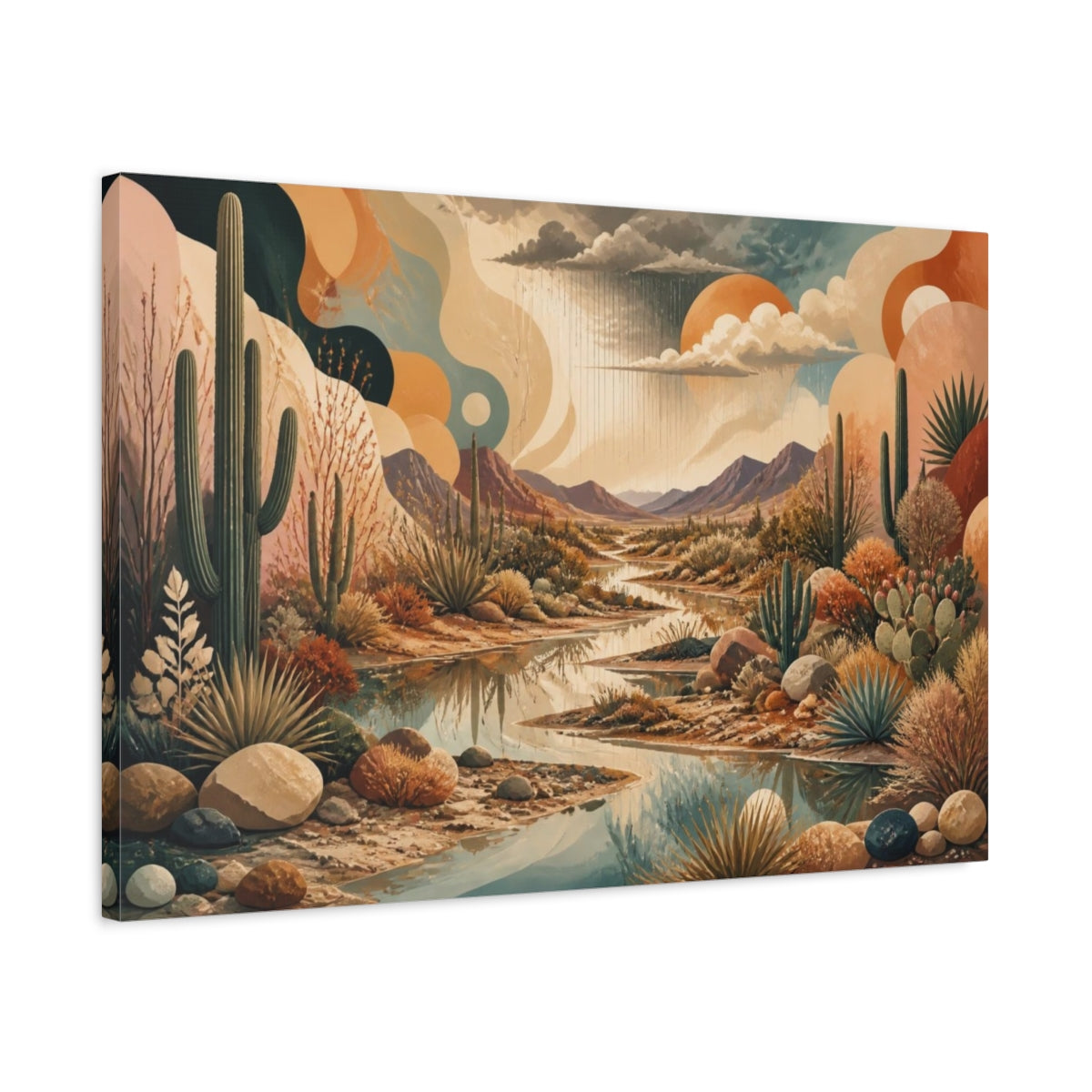 Side Mockup 2. Boho Desert Stream shown as canvas print