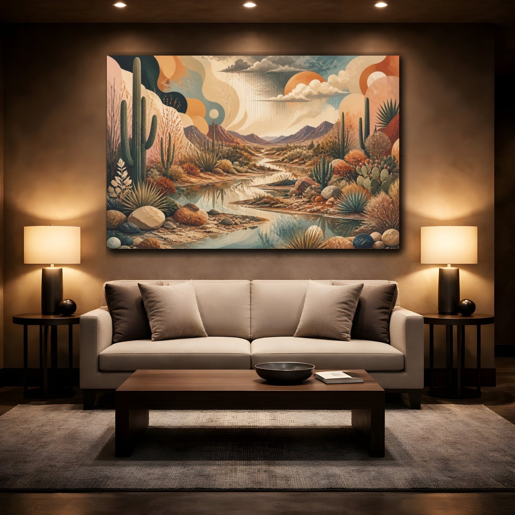 Mockup 2. Boho Desert Stream shown as canvas print