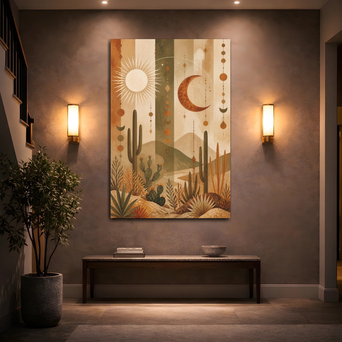 Mockup 2. Boho Desert Sun & Moon shown as canvas print