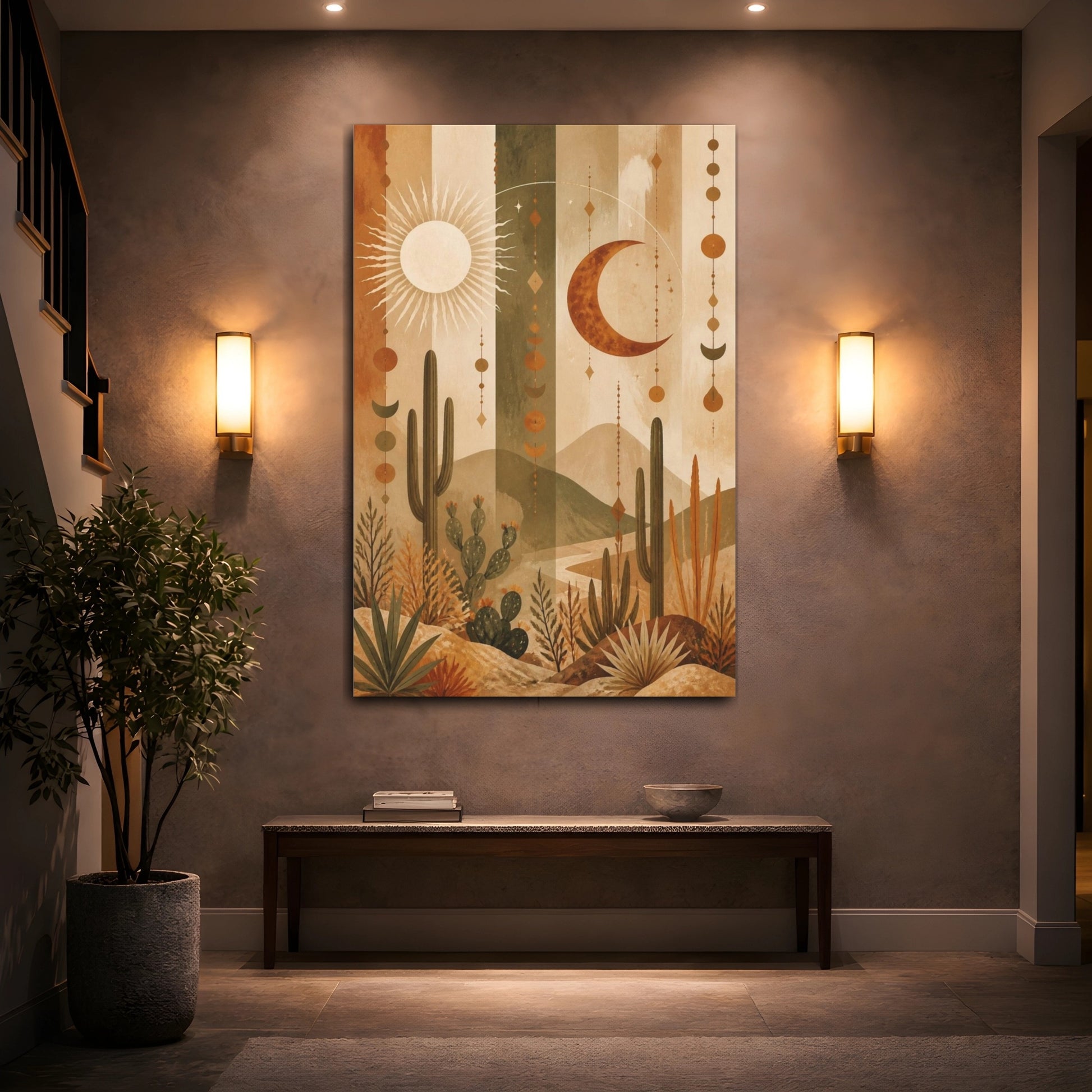 Mockup 2. Boho Desert Sun & Moon shown as canvas print