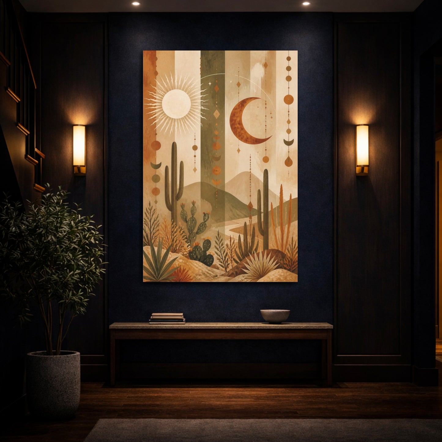 Mockup 4. Boho Desert Sun & Moon shown as canvas print