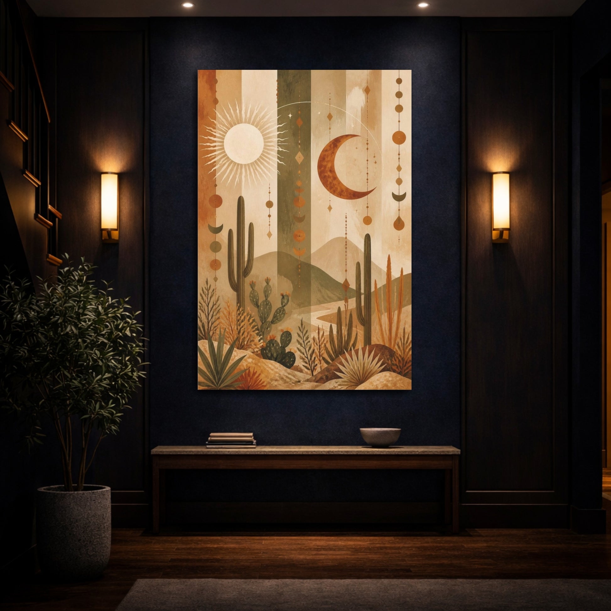 Mockup 4. Boho Desert Sun & Moon shown as canvas print