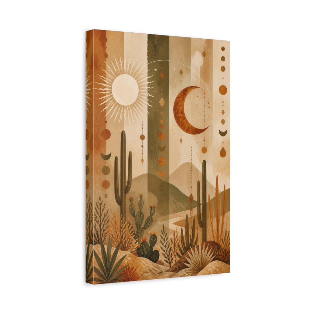 Side Mockup 4. Boho Desert Sun & Moon shown as canvas print
