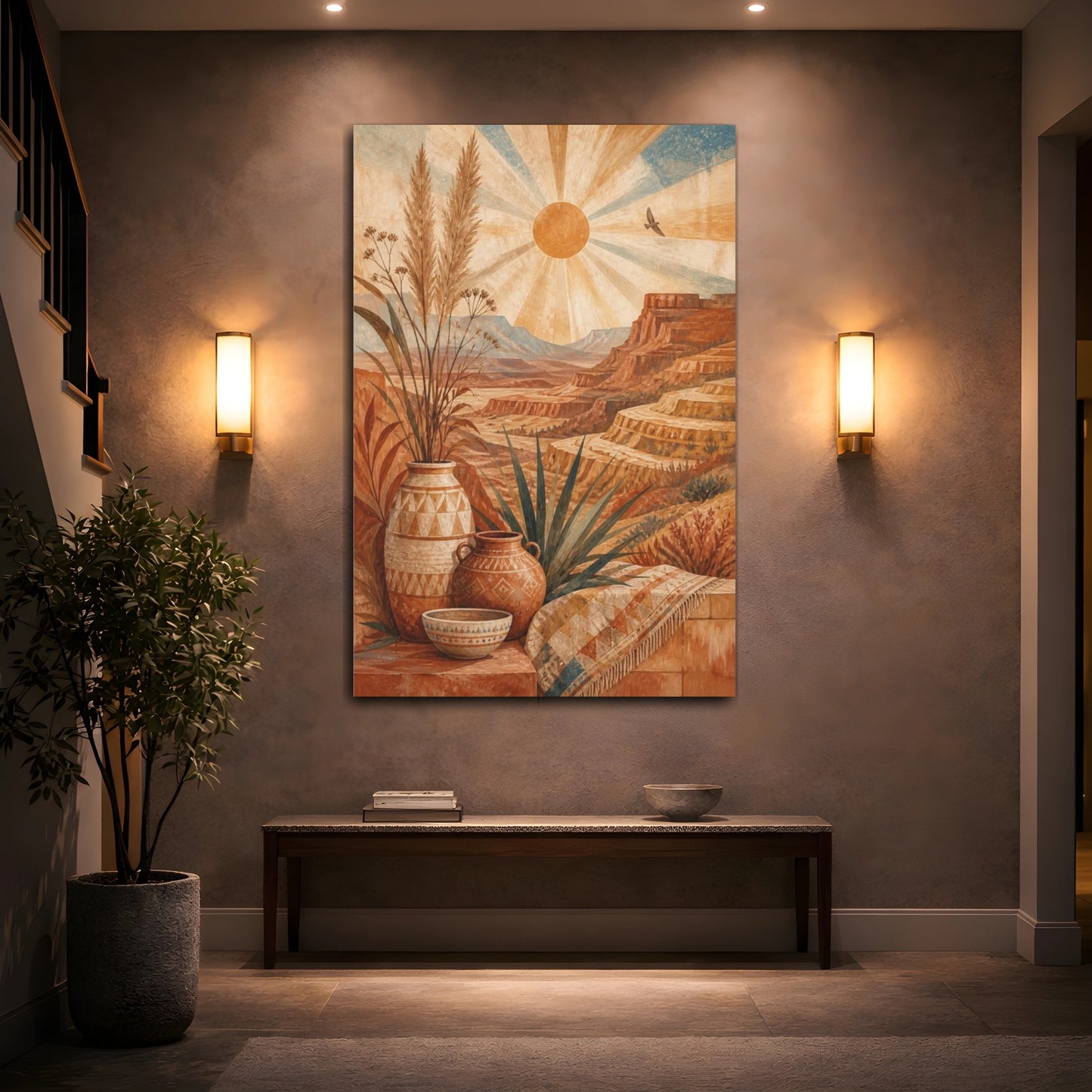 Mockup 2. Boho Desert Sun shown as canvas print