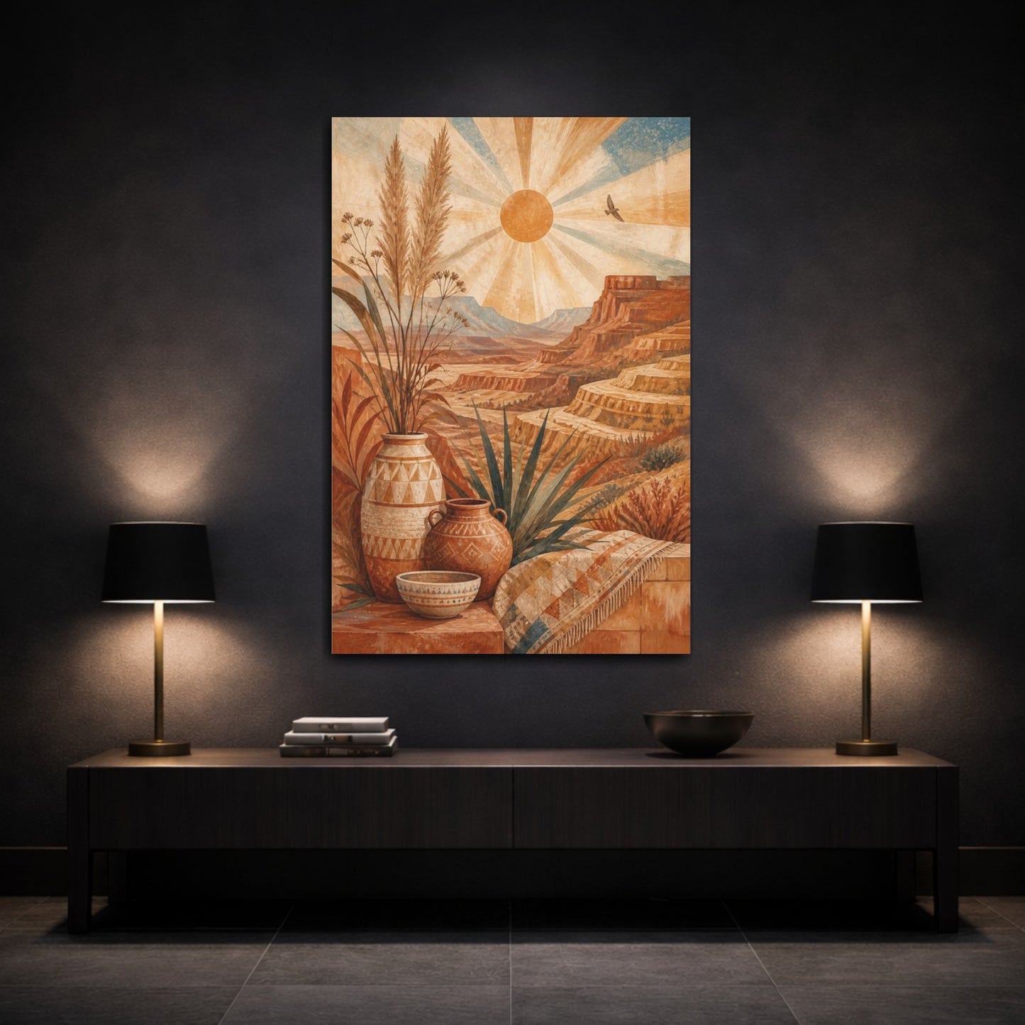 Mockup 3. Boho Desert Sun shown as canvas print