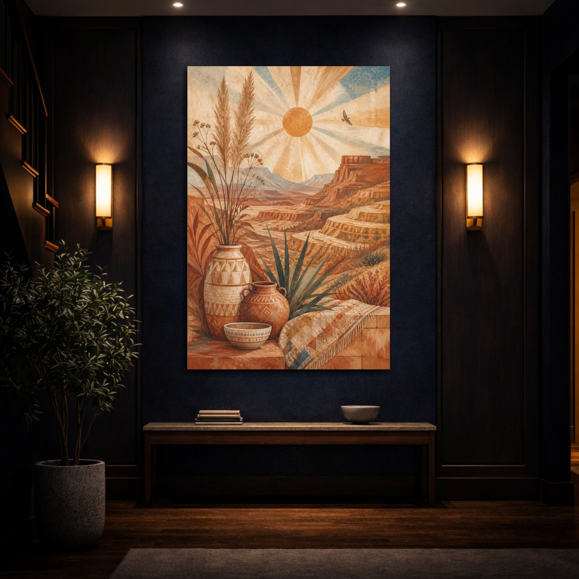 Mockup 4. Boho Desert Sun shown as canvas print