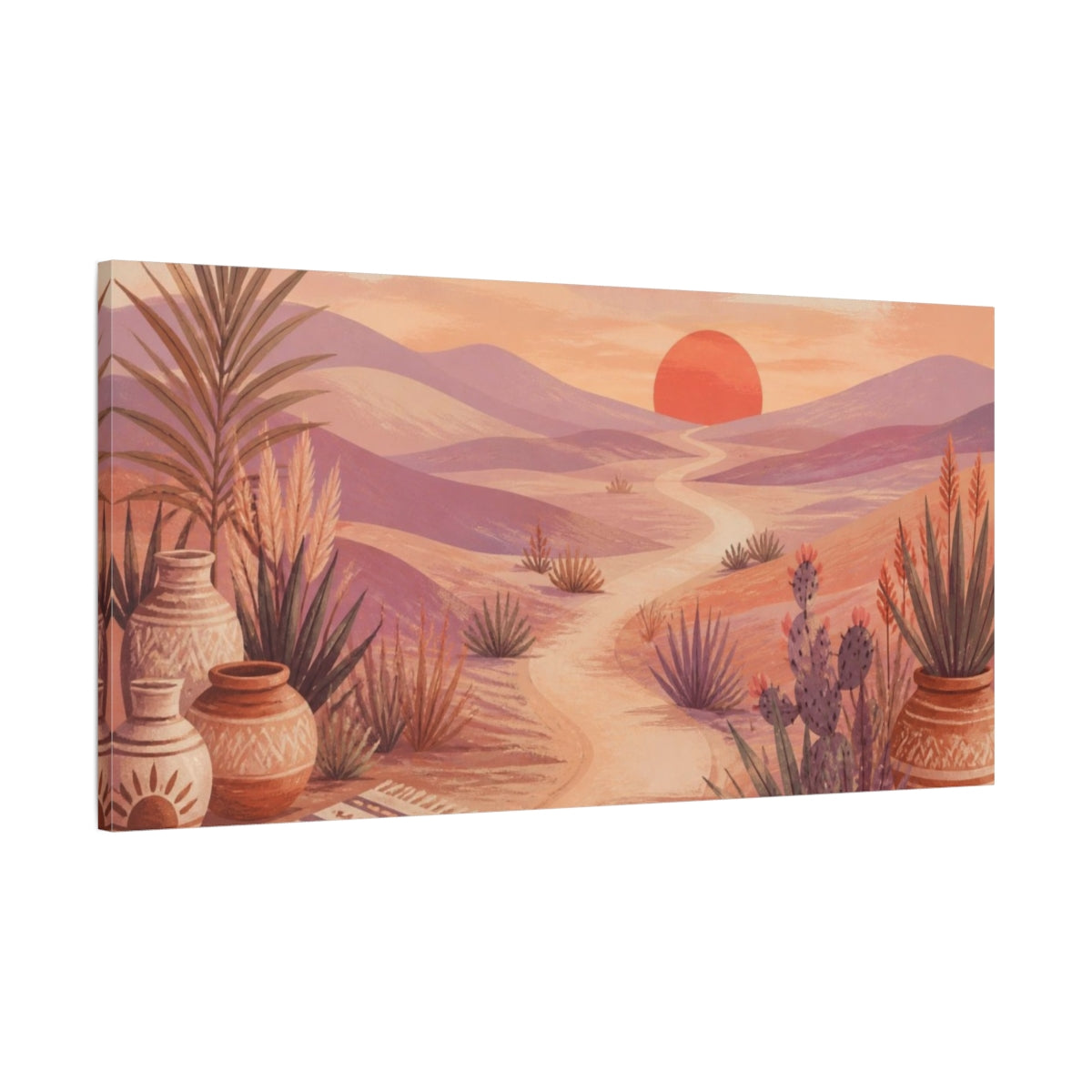 Main Mockup. Boho Desert Sunset Path shown as canvas print