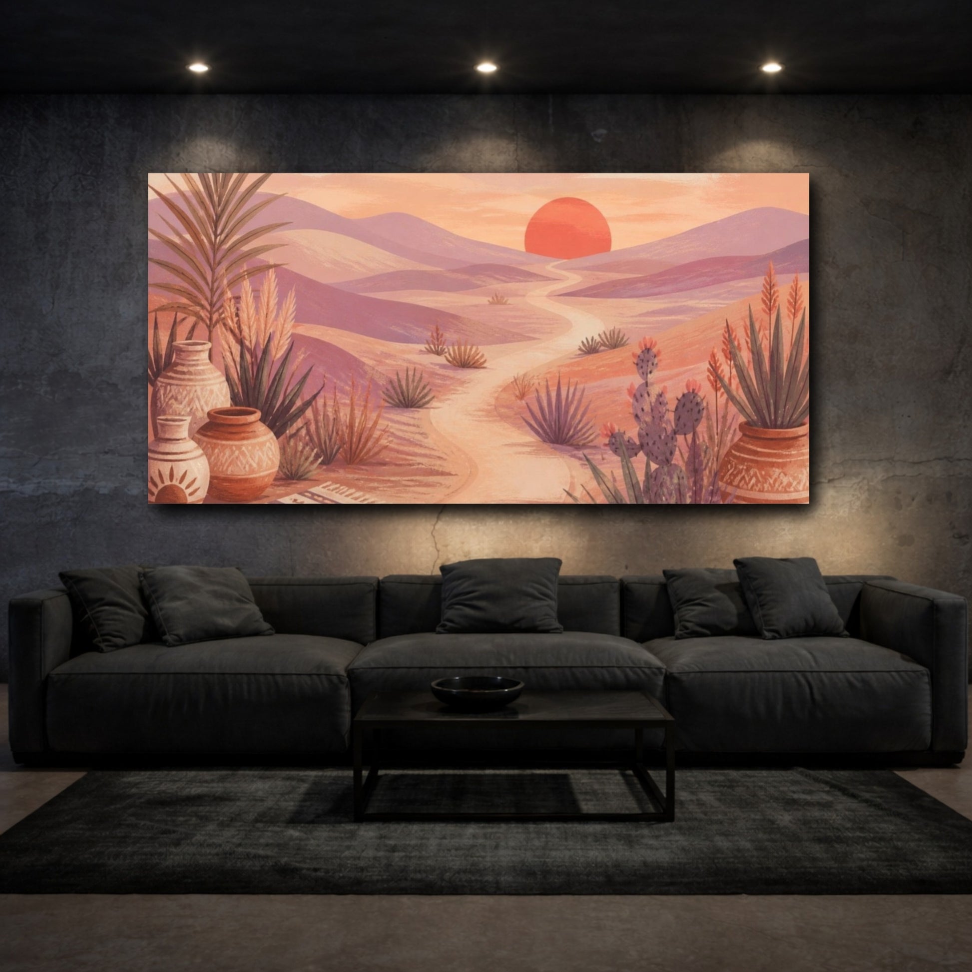Mockup 3. Boho Desert Sunset Path shown as canvas print
