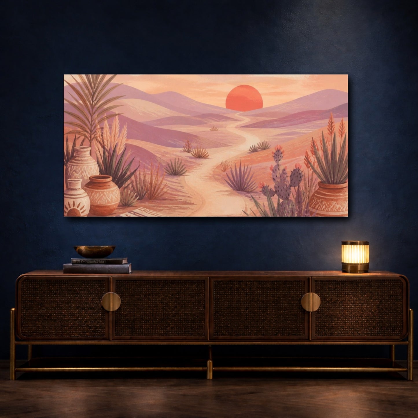 Mockup 4. Boho Desert Sunset Path shown as canvas print