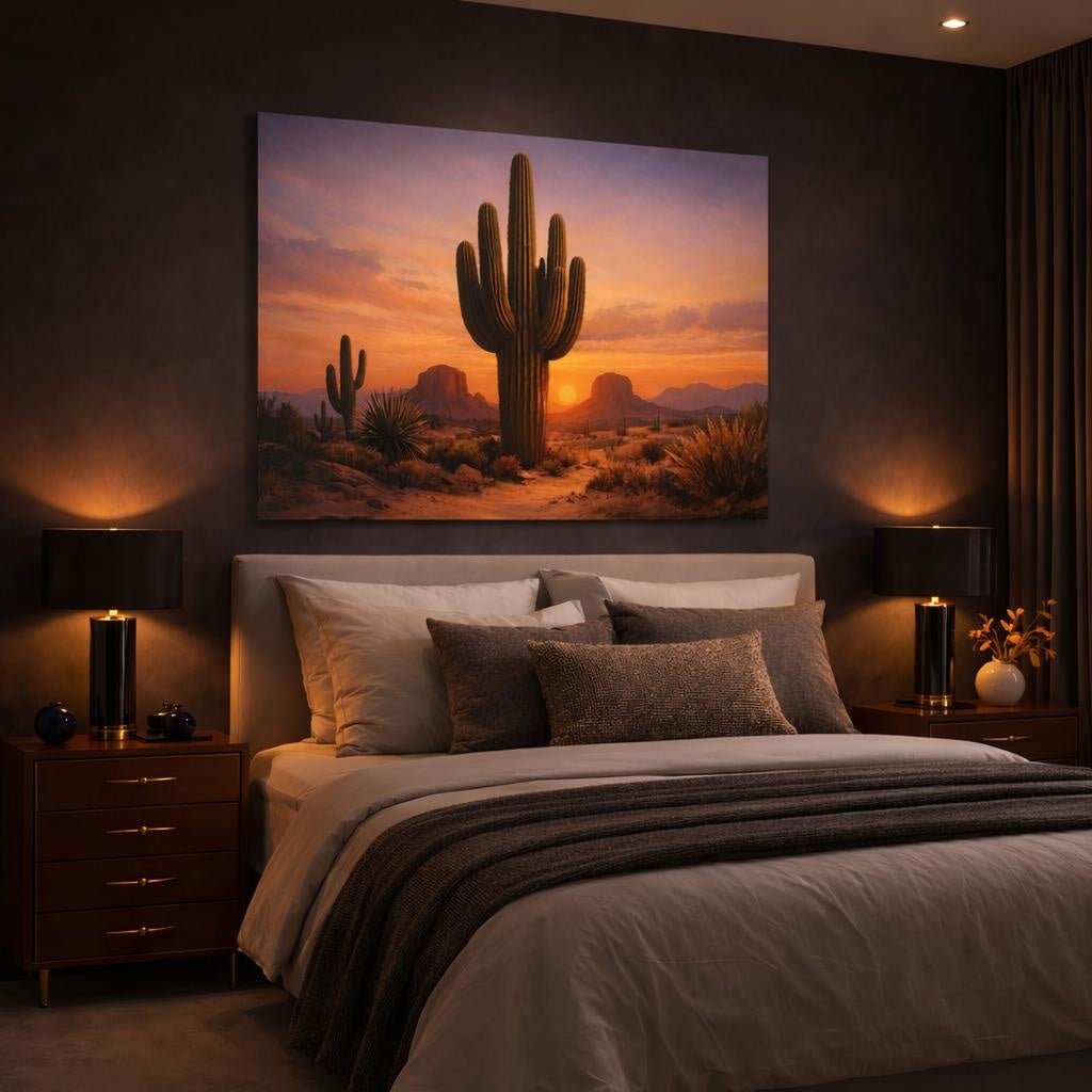 Boho Desert Sunset Saguaro Cactus Nature - Canvas Wall Art Print - YesArtYes