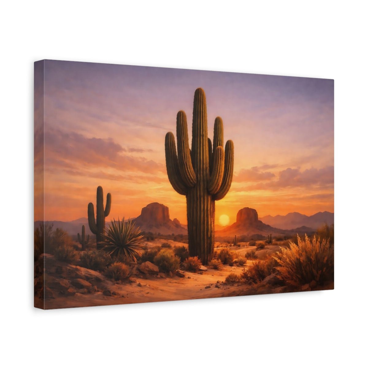 Boho Desert Sunset Saguaro Cactus Nature - Canvas Wall Art Print - YesArtYes