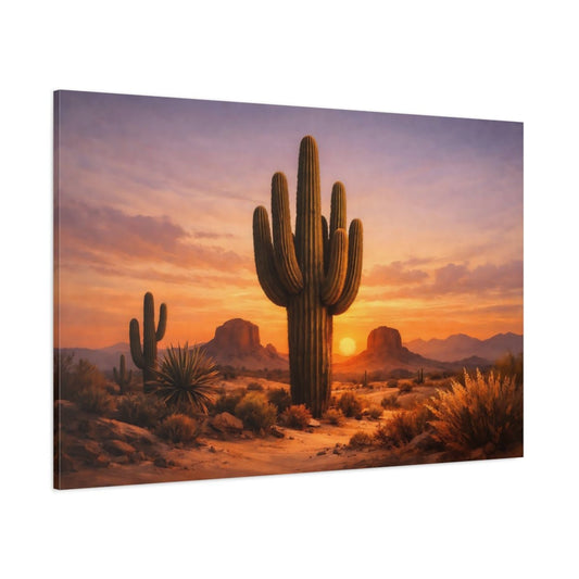Boho Desert Sunset Saguaro Cactus Nature - Canvas Wall Art Print - YesArtYes