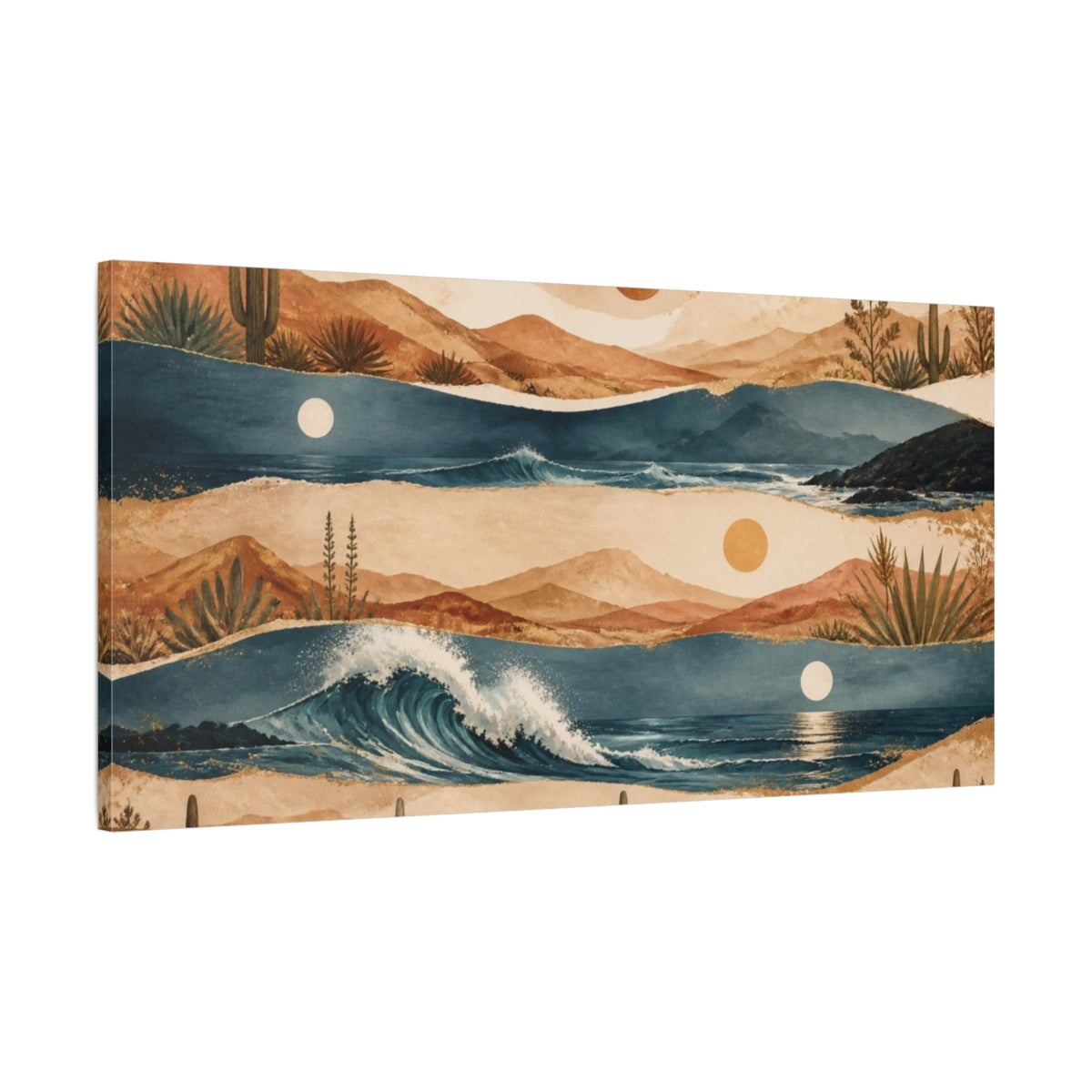 Main Mockup. Boho Desert Wave Landscape shown as canvas print
