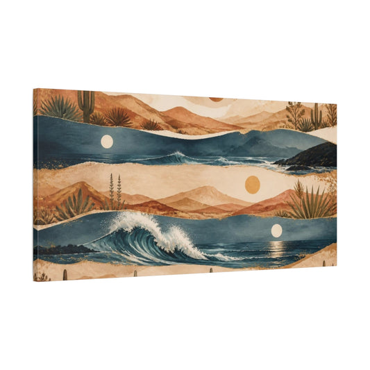 Main Mockup. Boho Desert Wave Landscape shown as canvas print