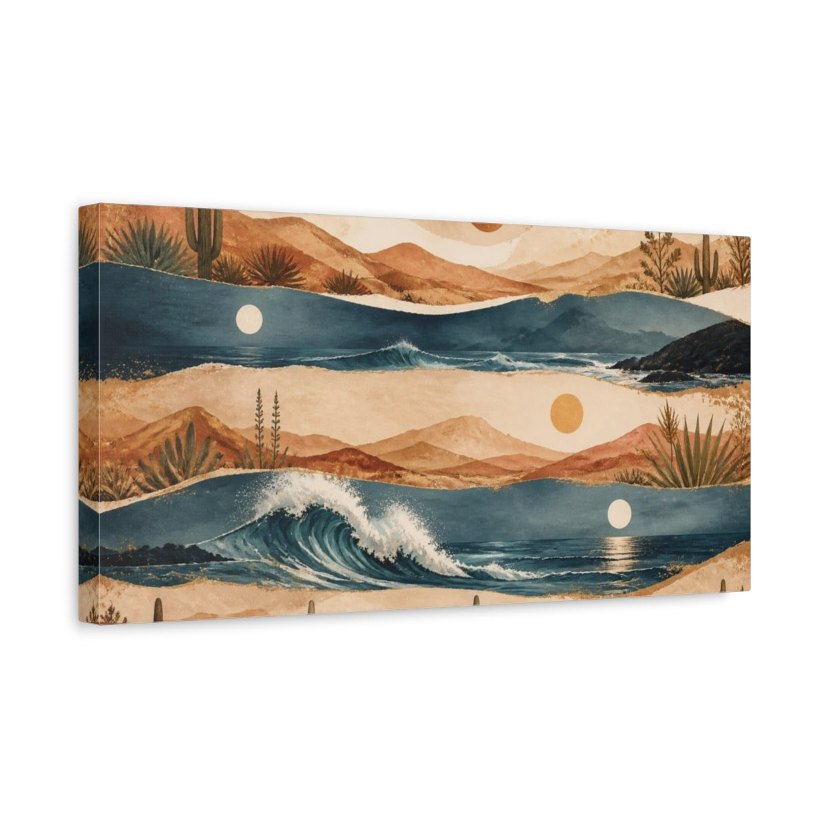 Side Mockup 3. Boho Desert Wave Landscape shown as canvas print