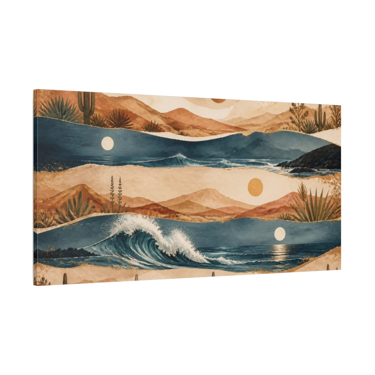 Side Mockup 2. Boho Desert Wave Landscape shown as canvas print