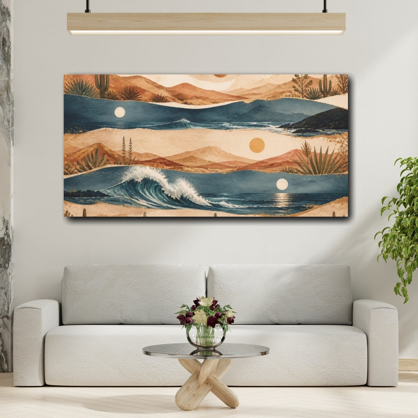 Mockup 2. Boho Desert Wave Landscape shown as canvas print