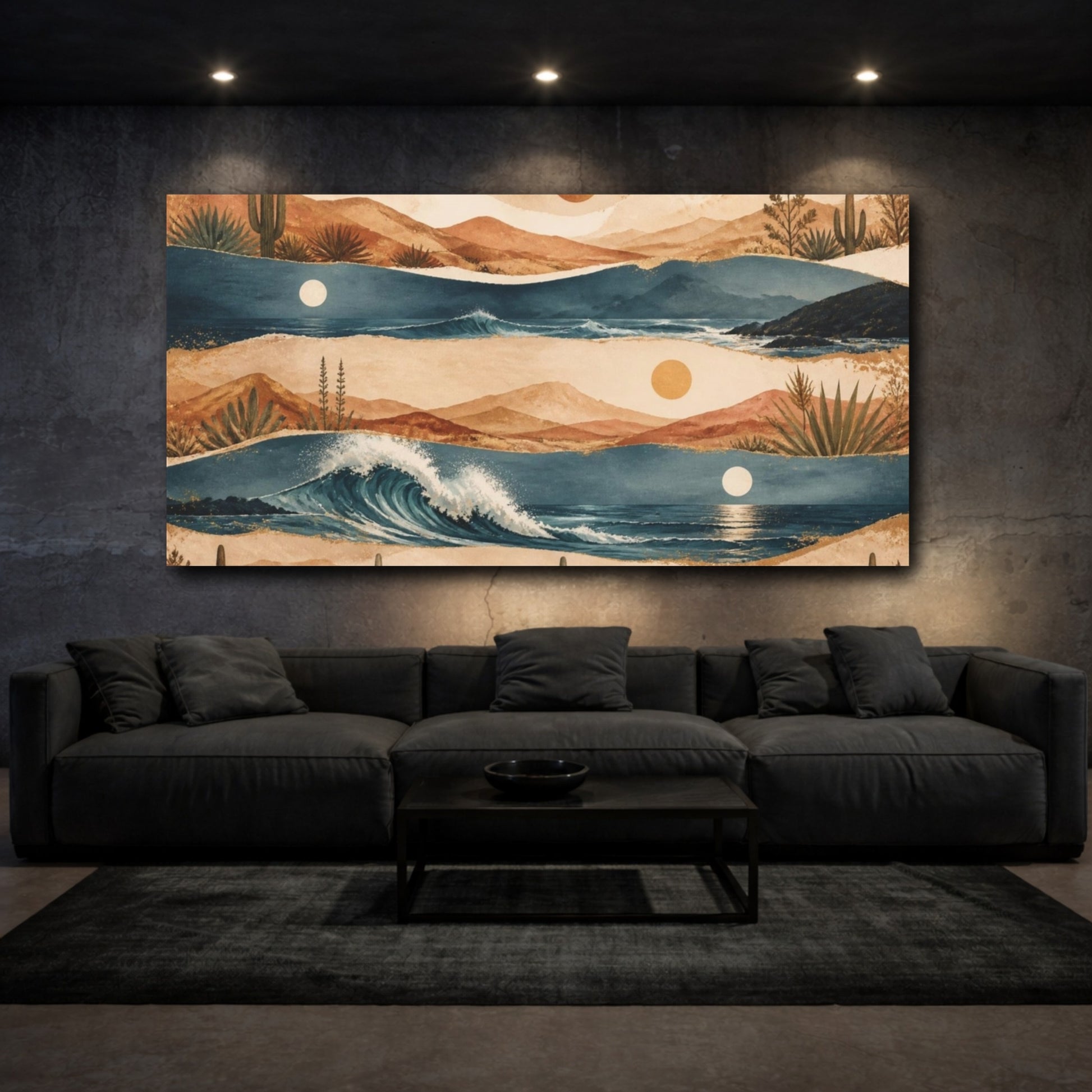 Mockup 3. Boho Desert Wave Landscape shown as canvas print