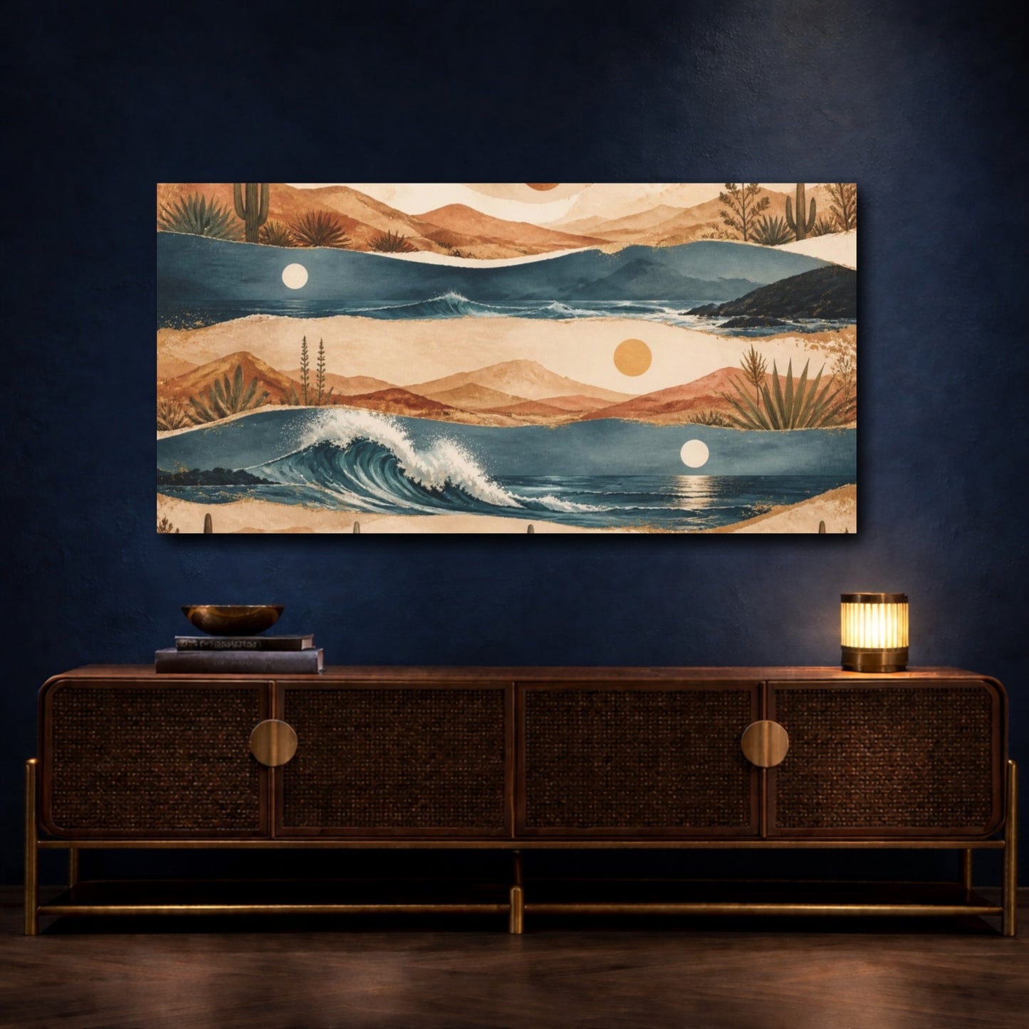 Mockup 4. Boho Desert Wave Landscape shown as canvas print