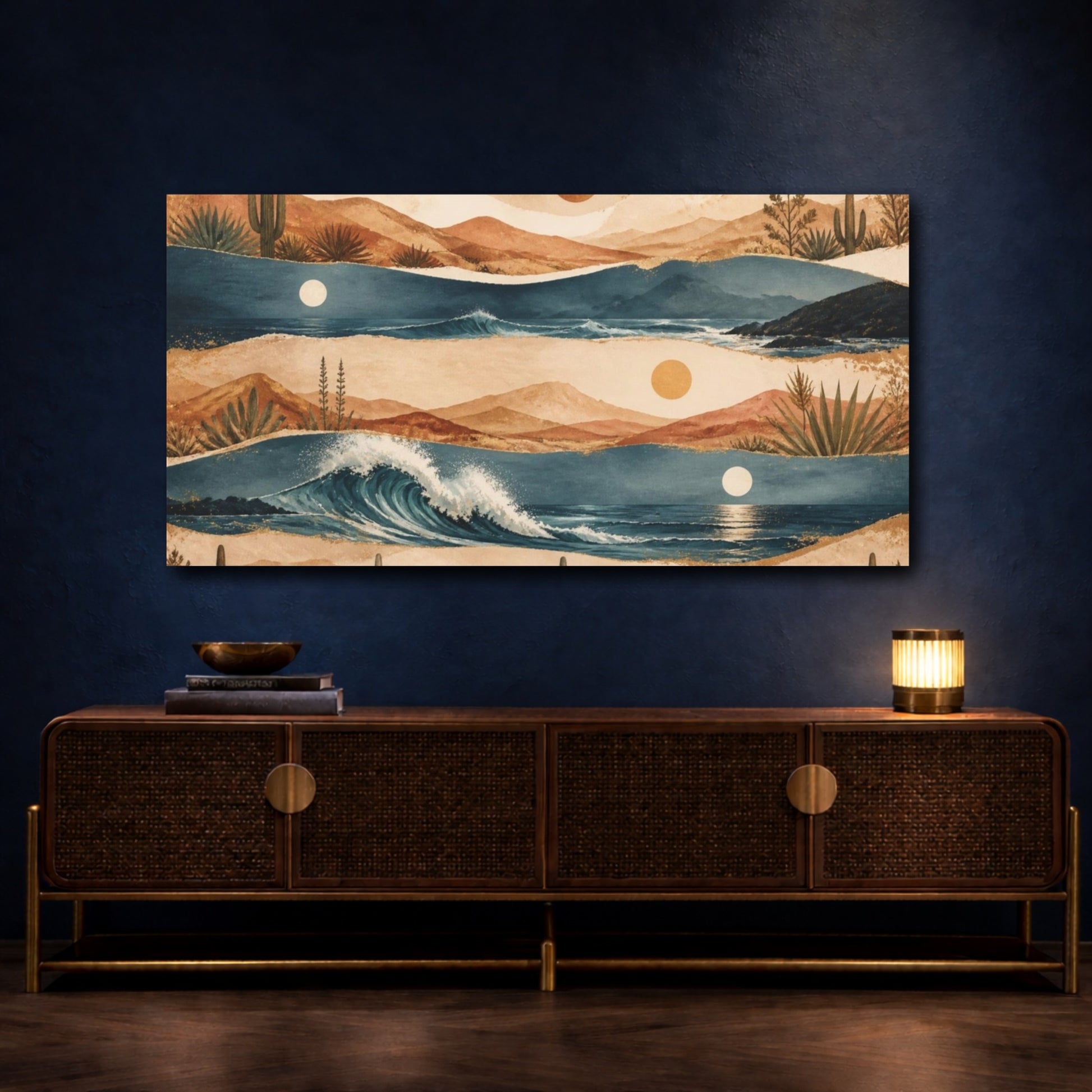 Mockup 4. Boho Desert Wave Landscape shown as canvas print