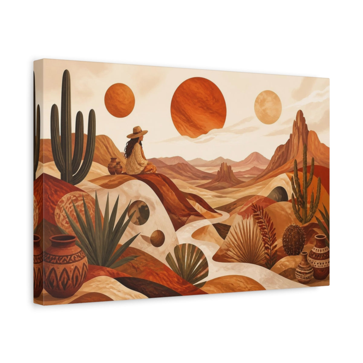 Side Mockup 4. Boho Desert Woman shown as canvas print