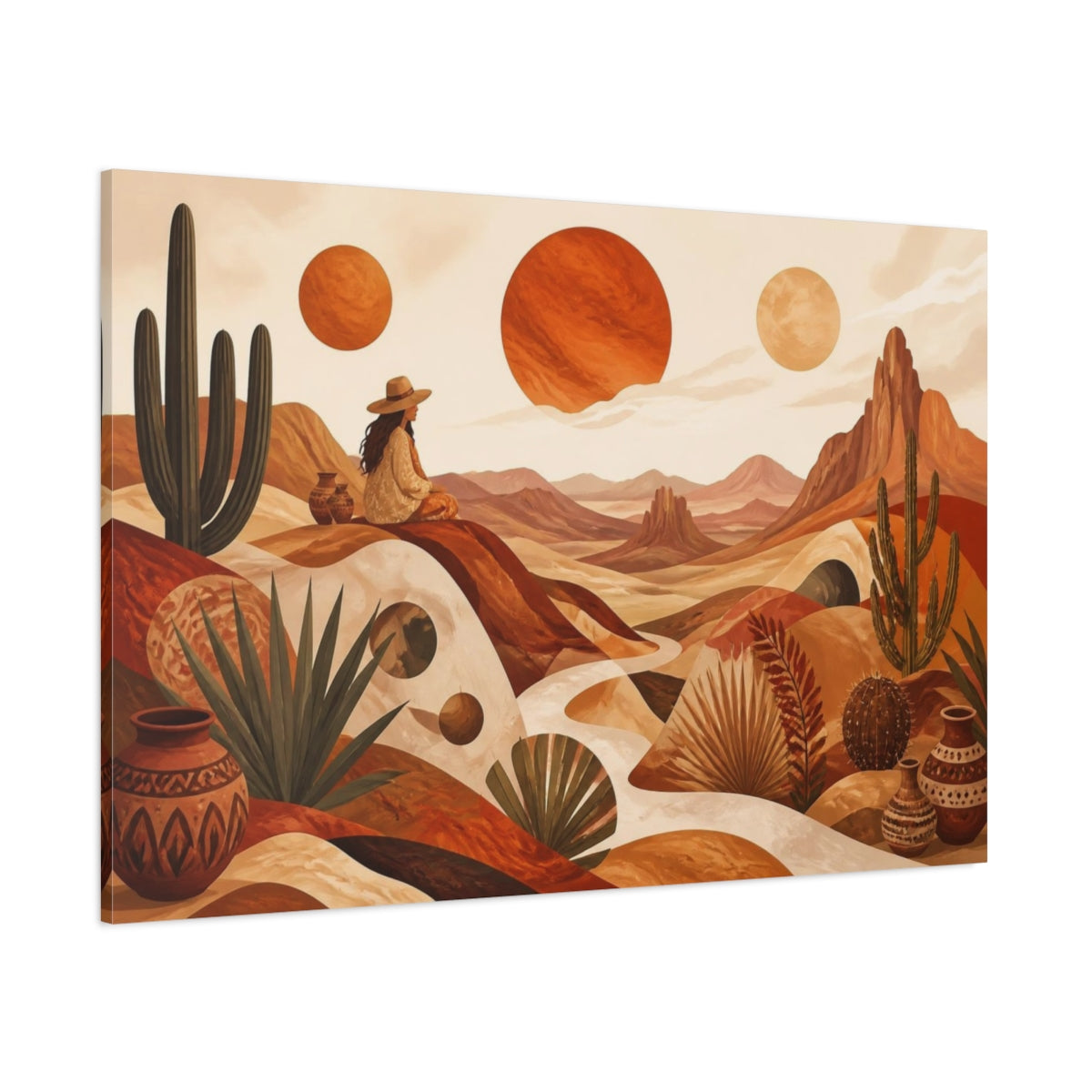 Side Mockup 1. Boho Desert Woman shown as canvas print
