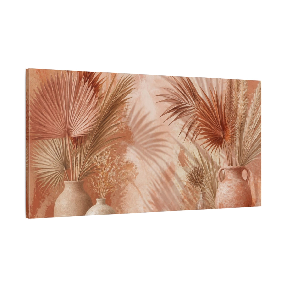 Main Mockup. Boho Dried Palm Vases shown as canvas print
