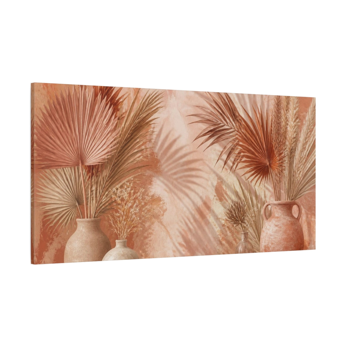 Side Mockup 2. Boho Dried Palm Vases shown as canvas print